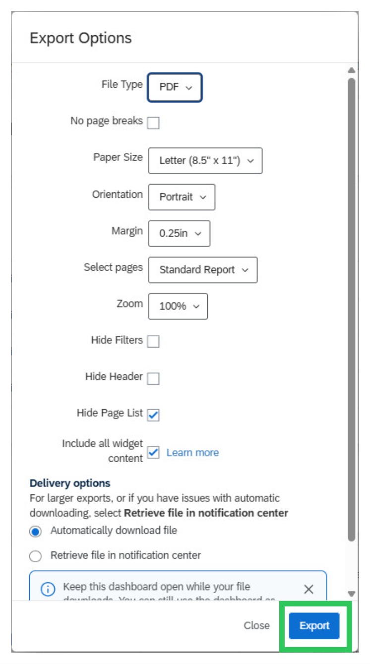 Qualtrics Export Button